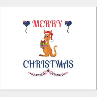 Australian Merry Christmas Kangaroo Posters and Art